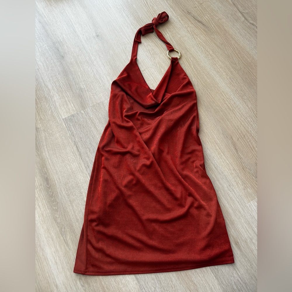 Topshop Elegant Rust Halter Dress